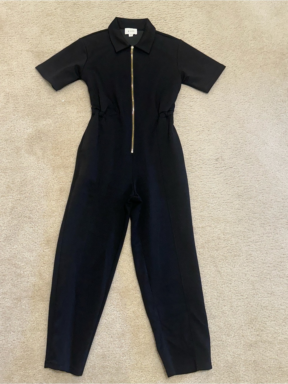 Black Short-Sleeve Zip Front Jumpsuit